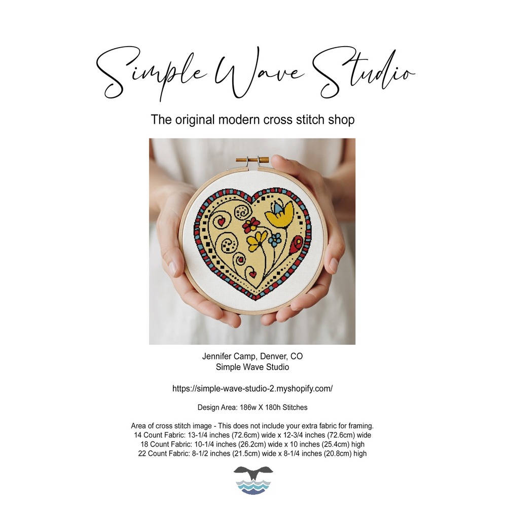 Valentine Yellow‎ Heart and Tulip Flowers Counted Cross Stitch Pattern